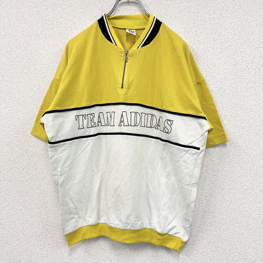 ～90s　adidas　アディダス　ハーフジップ半袖プルオーバー　黄色　イエロー　白　ホワイト　98-6