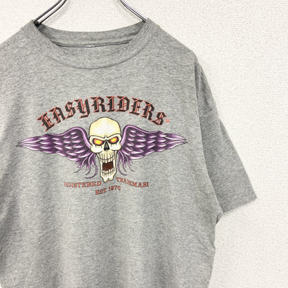 古着 used　ノーブランド　半袖プリントTシャツ　Easyriders　レトロ　スカルデザイン　バイク　グレー　Mサイズ