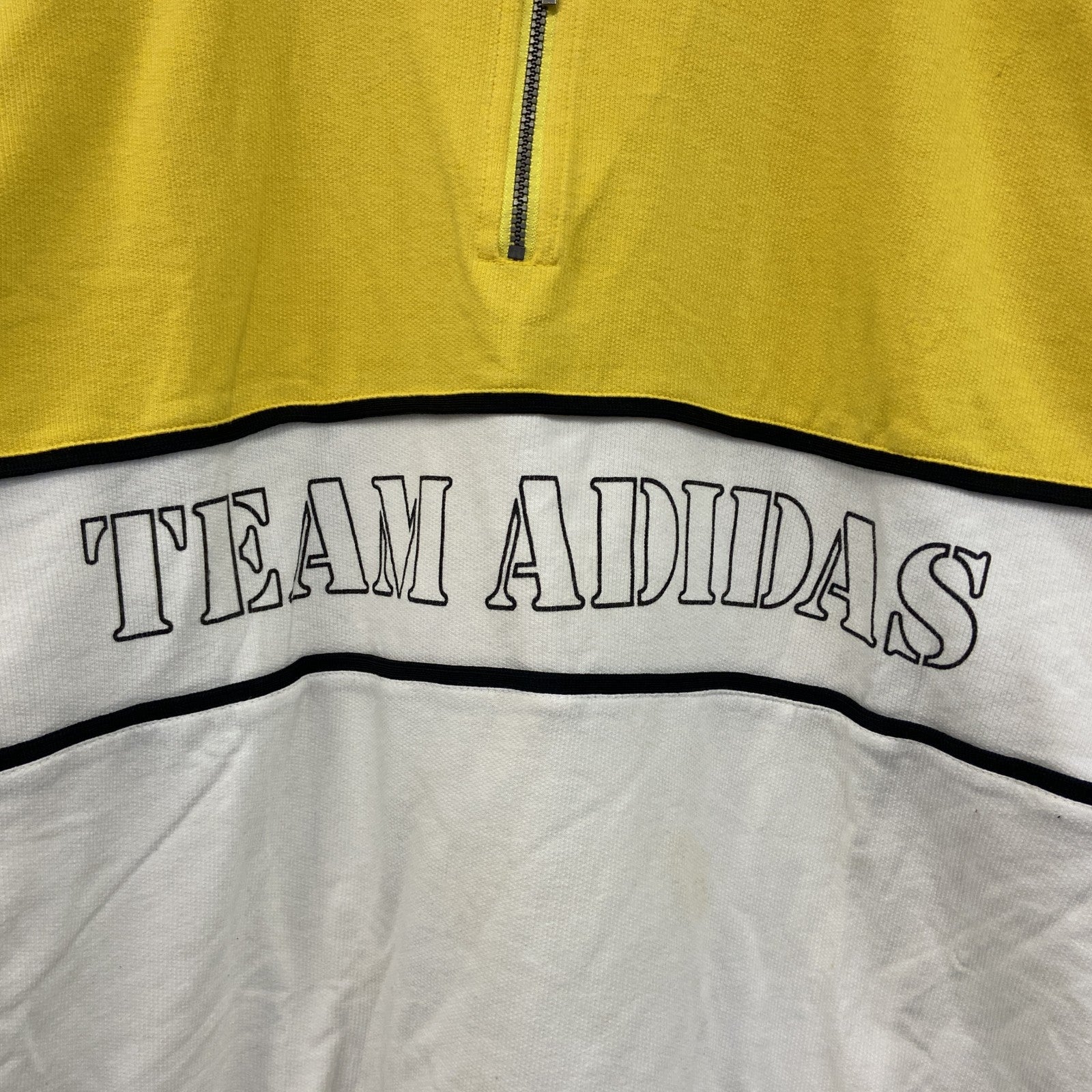 ～90s　adidas　アディダス　ハーフジップ半袖プルオーバー　黄色　イエロー　白　ホワイト　98-6