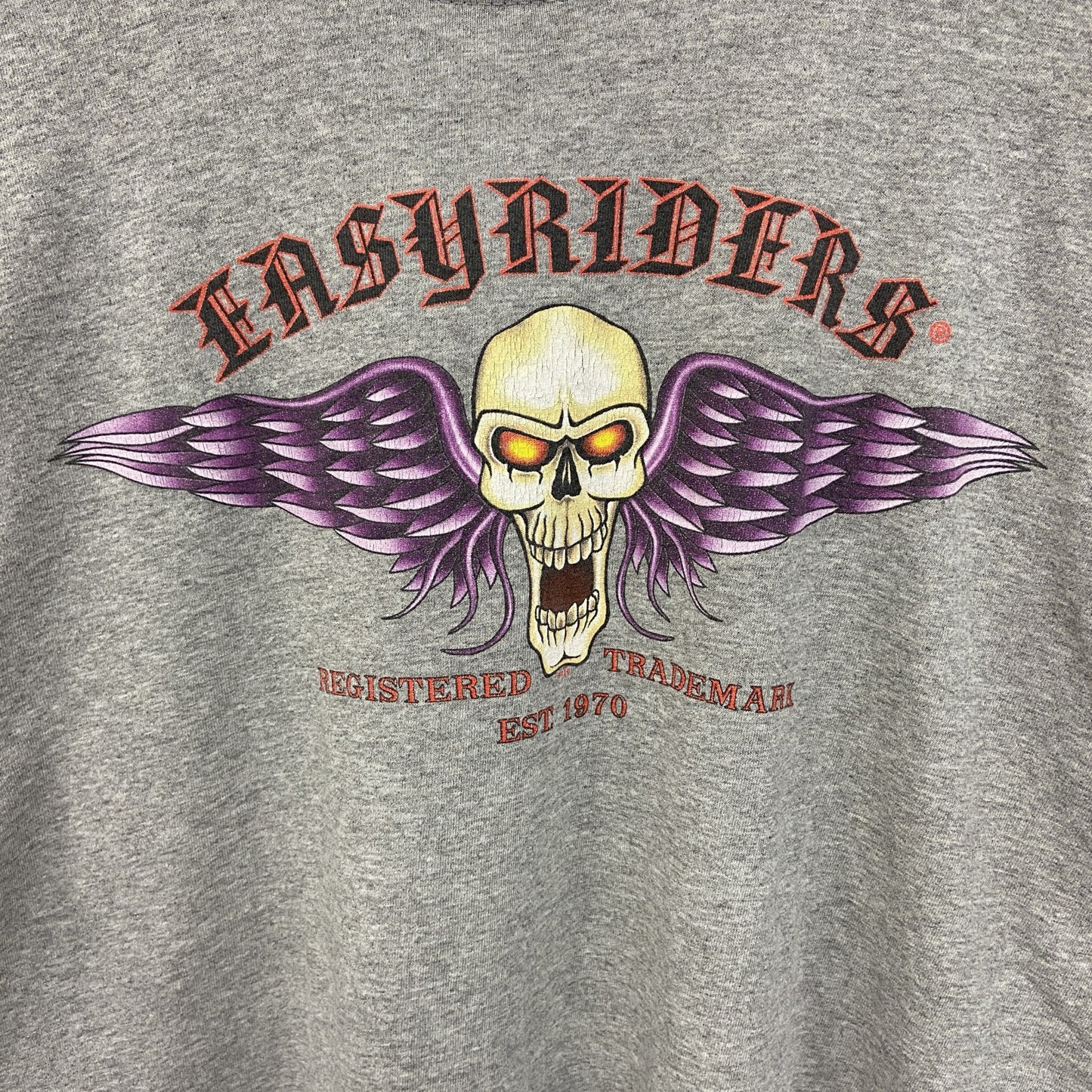 古着 used　ノーブランド　半袖プリントTシャツ　Easyriders　レトロ　スカルデザイン　バイク　グレー　Mサイズ