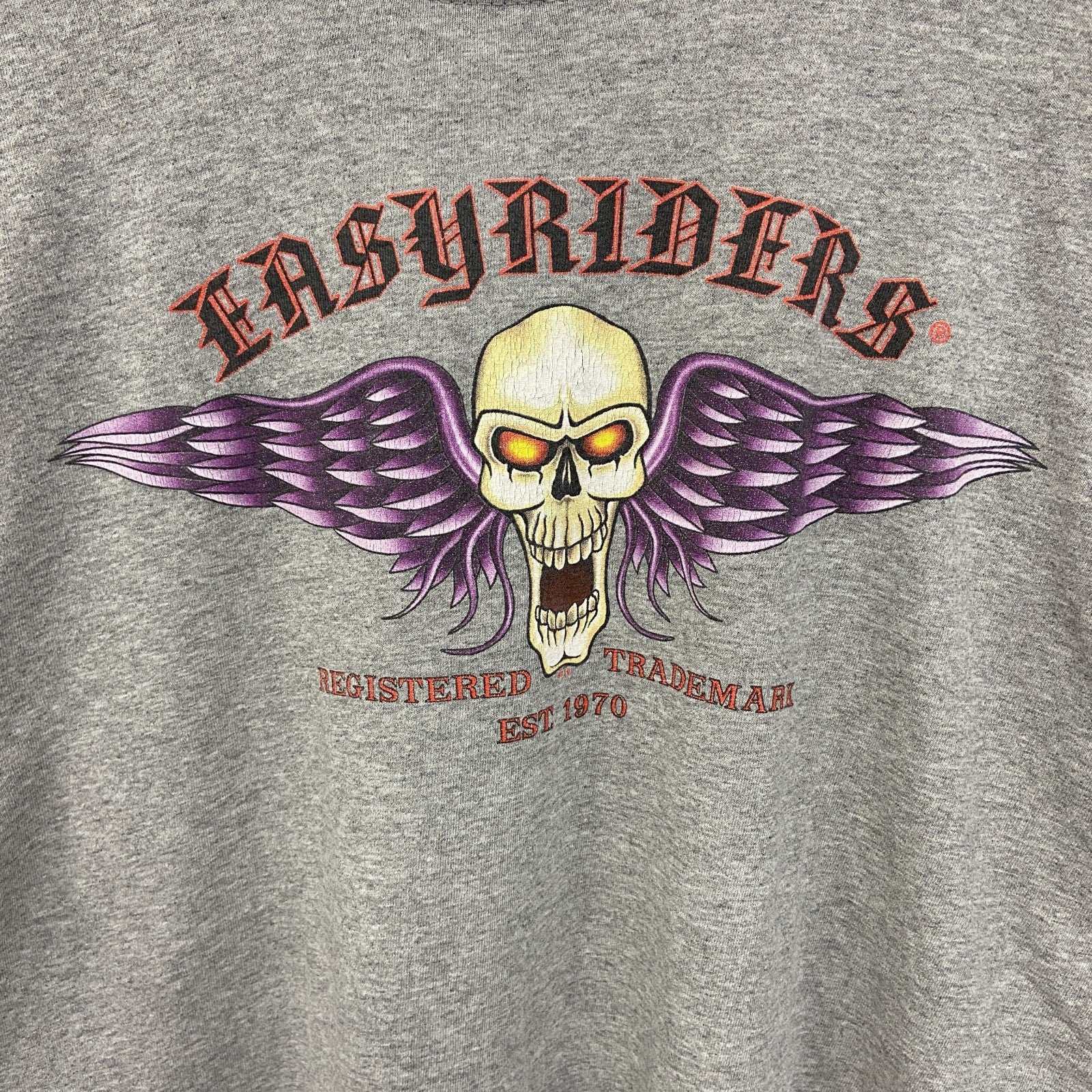 古着 used　ノーブランド　半袖プリントTシャツ　Easyriders　レトロ　スカルデザイン　バイク　グレー　Mサイズ