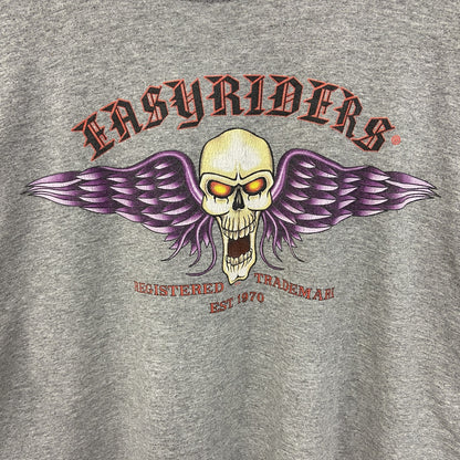古着 used　ノーブランド　半袖プリントTシャツ　Easyriders　レトロ　スカルデザイン　バイク　グレー　Mサイズ