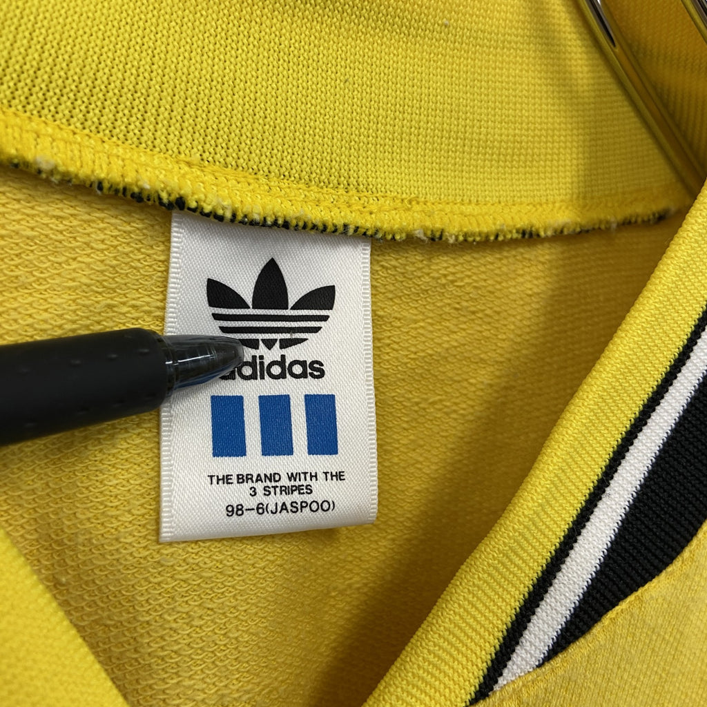 ～90s　adidas　アディダス　ハーフジップ半袖プルオーバー　黄色　イエロー　白　ホワイト　98-6