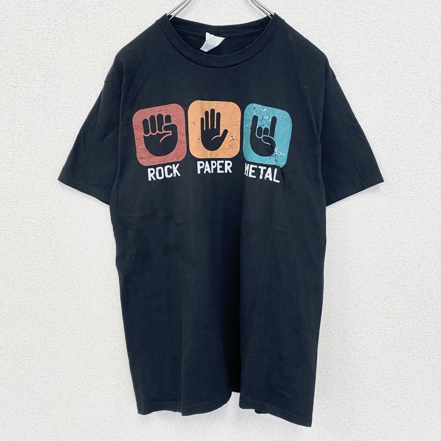 古着 used　PORT＆COMPANY　半袖プリントTシャツ　クルーネック　ヘビーメタル　カジュアルデザイン　黒　Mサイズ