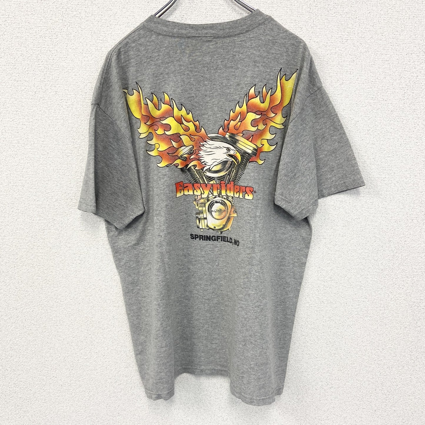 古着 used　ノーブランド　半袖プリントTシャツ　Easyriders　レトロ　スカルデザイン　バイク　グレー　Mサイズ