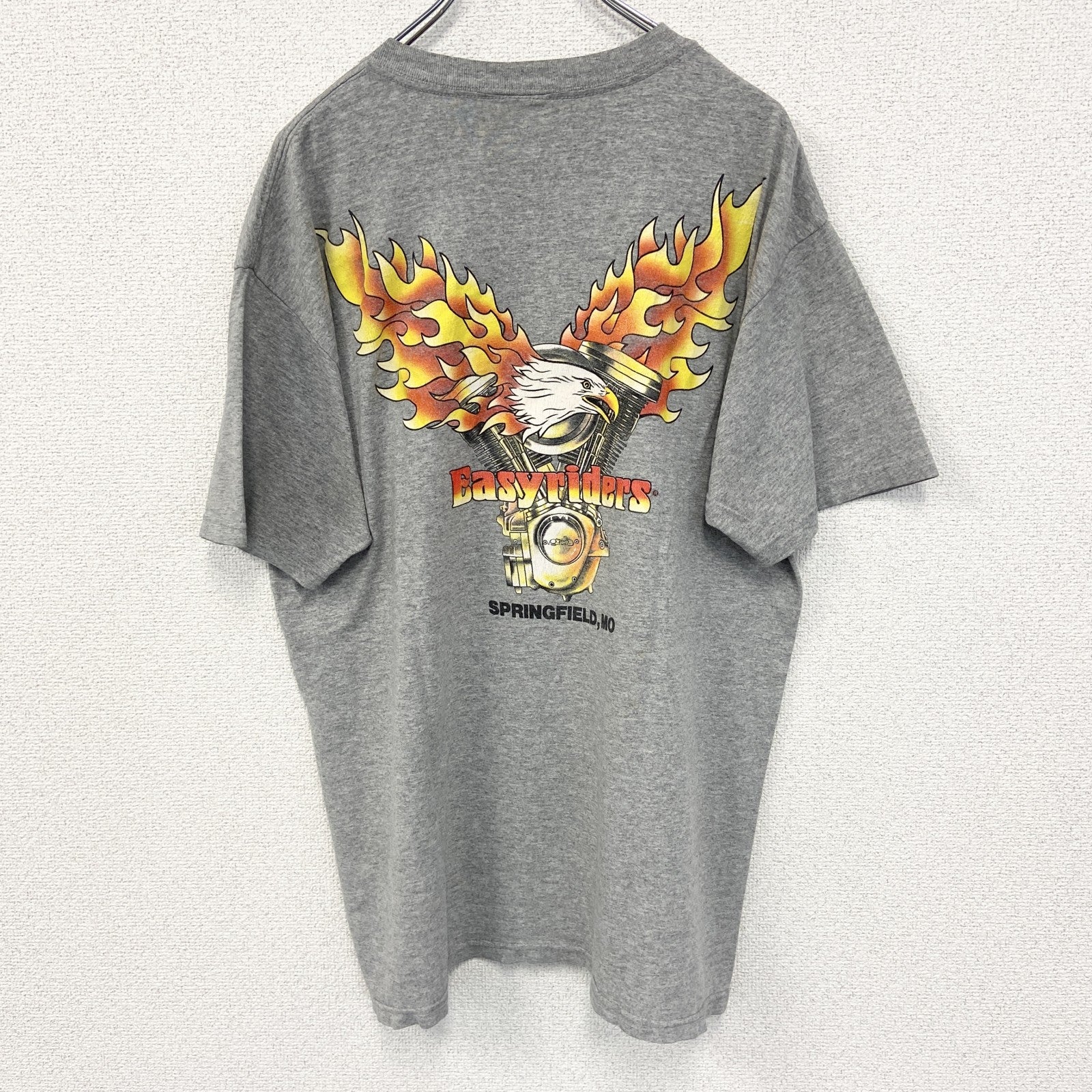 古着 used　ノーブランド　半袖プリントTシャツ　Easyriders　レトロ　スカルデザイン　バイク　グレー　Mサイズ