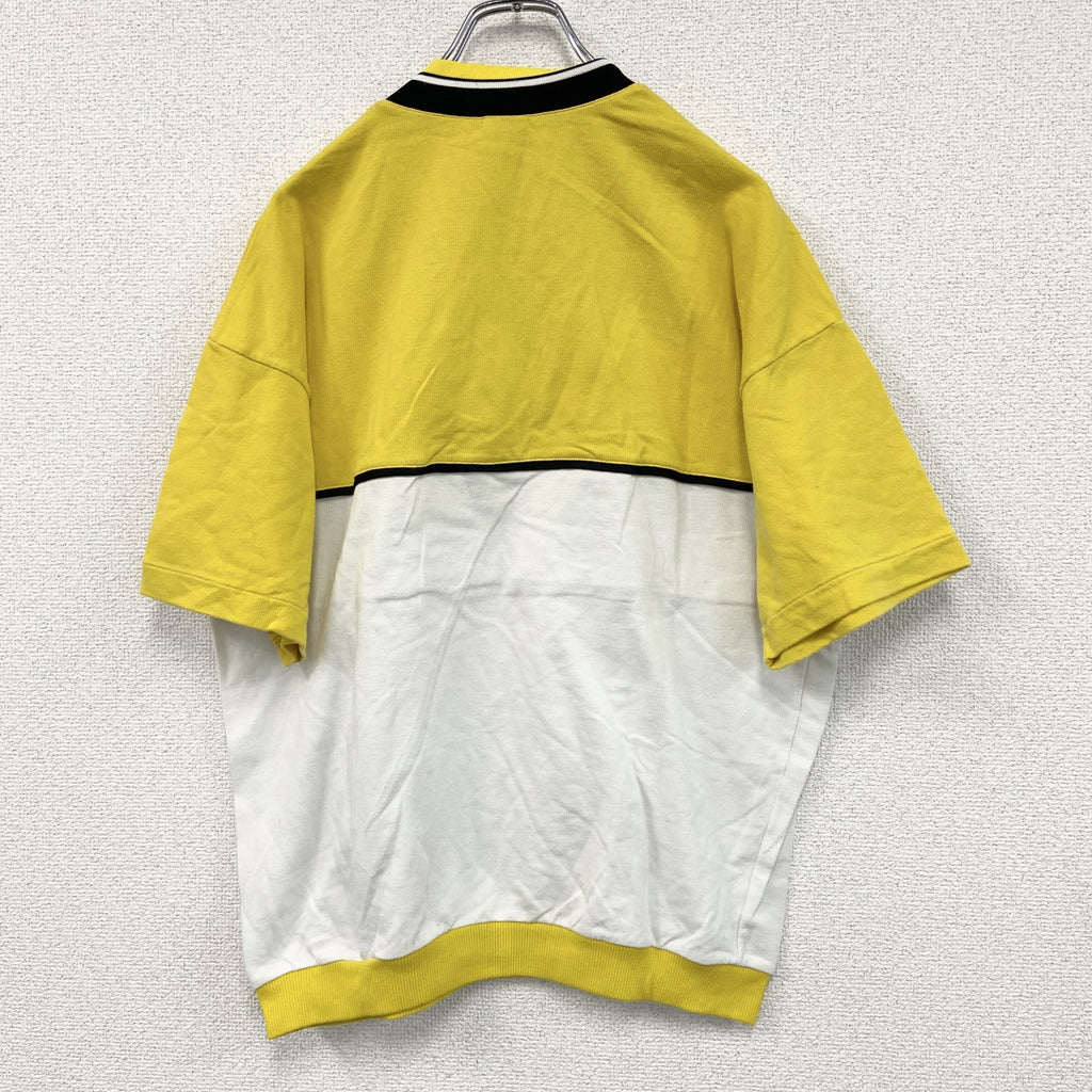～90s　adidas　アディダス　ハーフジップ半袖プルオーバー　黄色　イエロー　白　ホワイト　98-6