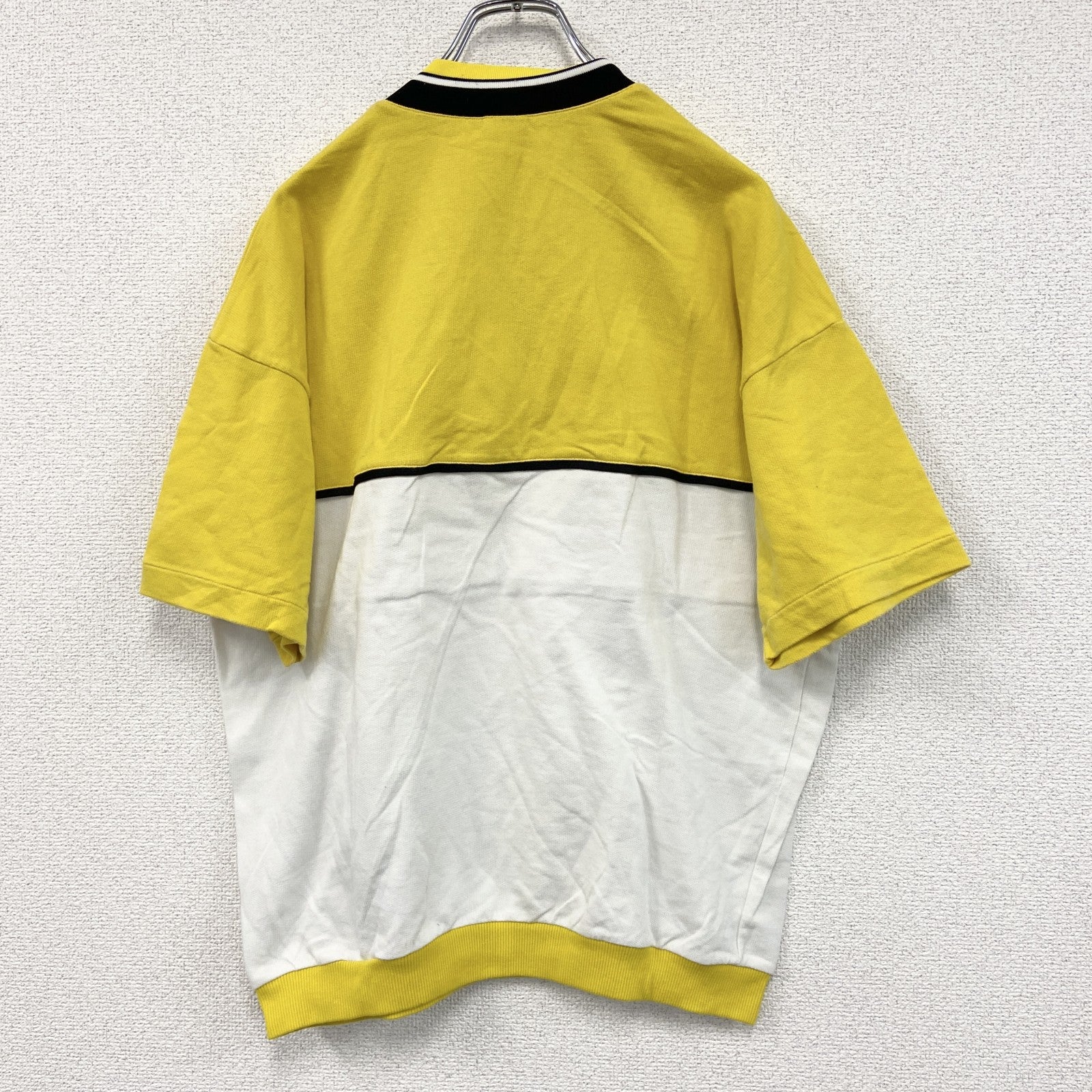 ～90s　adidas　アディダス　ハーフジップ半袖プルオーバー　黄色　イエロー　白　ホワイト　98-6