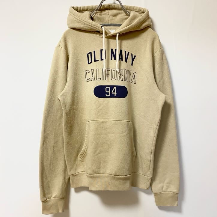 古着 used　OLD NAVY　オールドネイビー　長袖プリントパーカー　スウェットプルオーバー　カリフォルニア　黄色　ベージュ