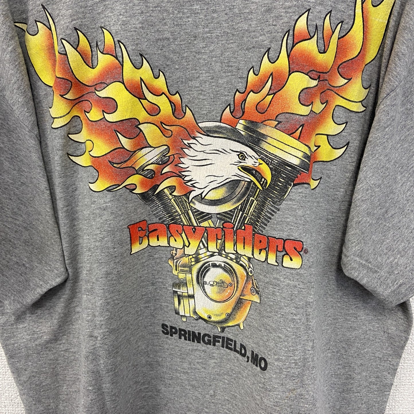 古着 used　ノーブランド　半袖プリントTシャツ　Easyriders　レトロ　スカルデザイン　バイク　グレー　Mサイズ