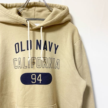 古着 used　OLD NAVY　オールドネイビー　長袖プリントパーカー　スウェットプルオーバー　カリフォルニア　黄色　ベージュ