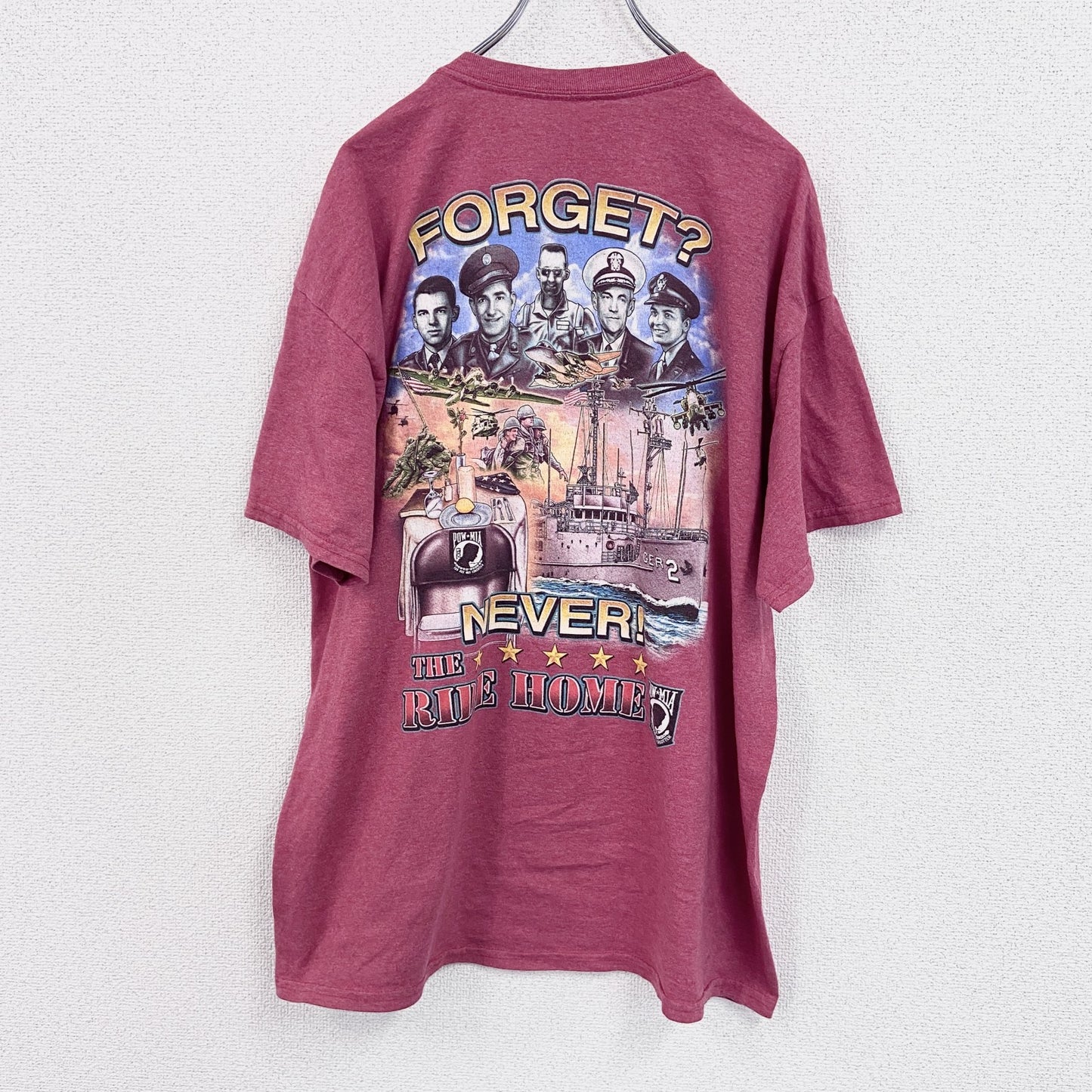 半袖プリントTシャツ　BAYSIDE　両面プリント　赤　レッド