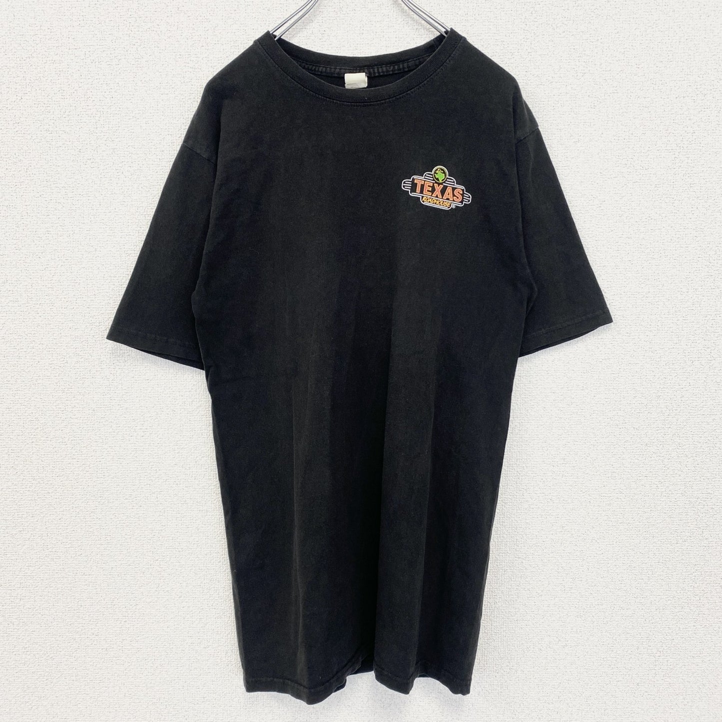 古着 used　PRINT Tex U.S.A.　半袖プリントTシャツ　クルーネック　テキサス　ROADHOUSE　黒　Mサイズ