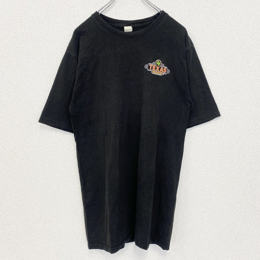 古着 used　PRINT Tex U.S.A.　半袖プリントTシャツ　クルーネック　テキサス　ROADHOUSE　黒　Mサイズ