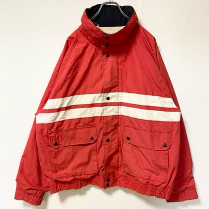 古着 used　The Men's Store　長袖ハイネックブルゾン　厚手ジャケット　フード収納　赤　レッド　秋冬服