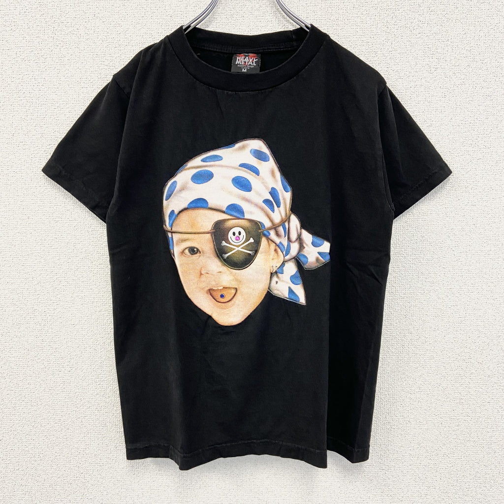 古着 used　HEAVY METAL　半袖デザインプリントTシャツ　赤ちゃん　装飾品　ロックT　クルーネック　黒　Mサイズ
