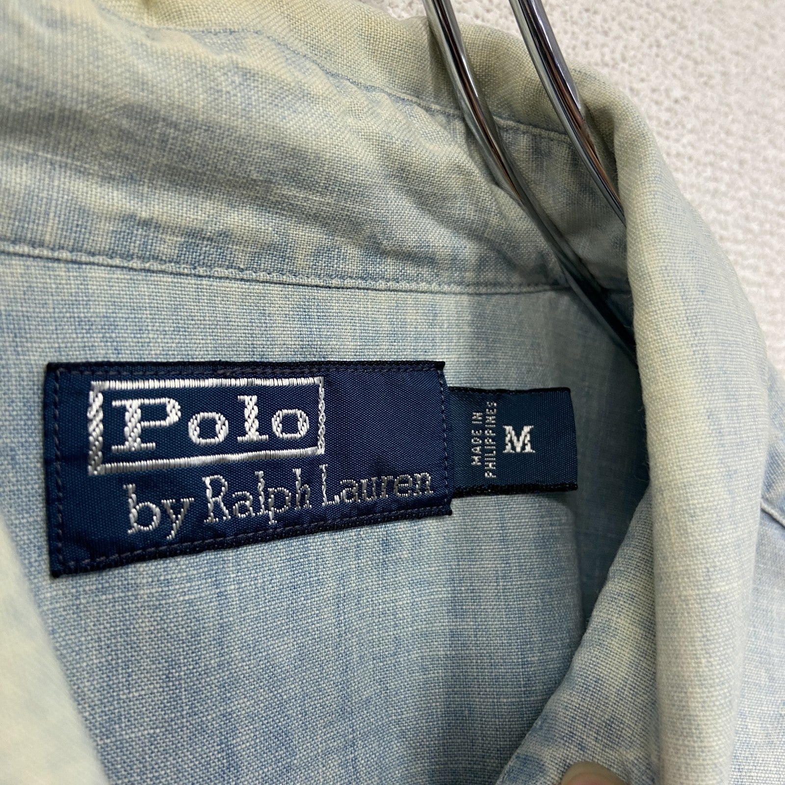 90s　Polo Ralph Lauren　ポロラルフローレン　長袖シャンブレーシャツ　デニムシャツ　ヴィンテージ　インディゴ　Mサイズ