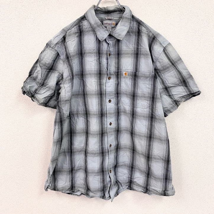 Carhartt　カーハート　半袖ボタンダウンシャツ　オンブレチェック　青　ブルー　2XLサイズ