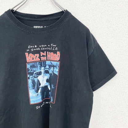 古着 used　BOYZ N THE HOOD　半袖プリントTシャツ　アメリカ映画　クルーネック　レトロデザイン　黒　Mサイズ