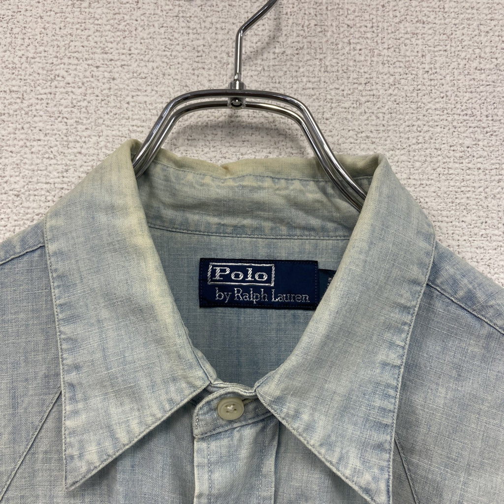 90s　Polo Ralph Lauren　ポロラルフローレン　長袖シャンブレーシャツ　デニムシャツ　ヴィンテージ　インディゴ　Mサイズ