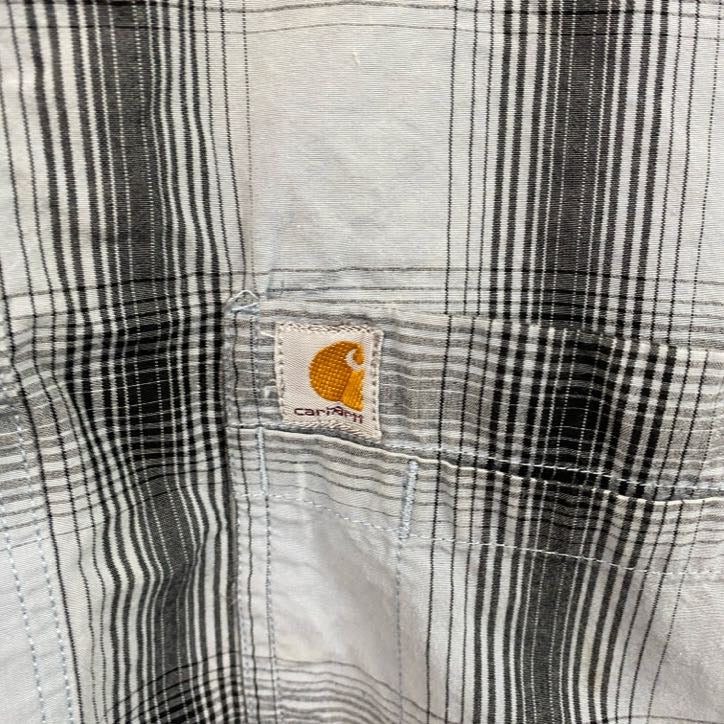 Carhartt　カーハート　半袖ボタンダウンシャツ　オンブレチェック　青　ブルー　2XLサイズ