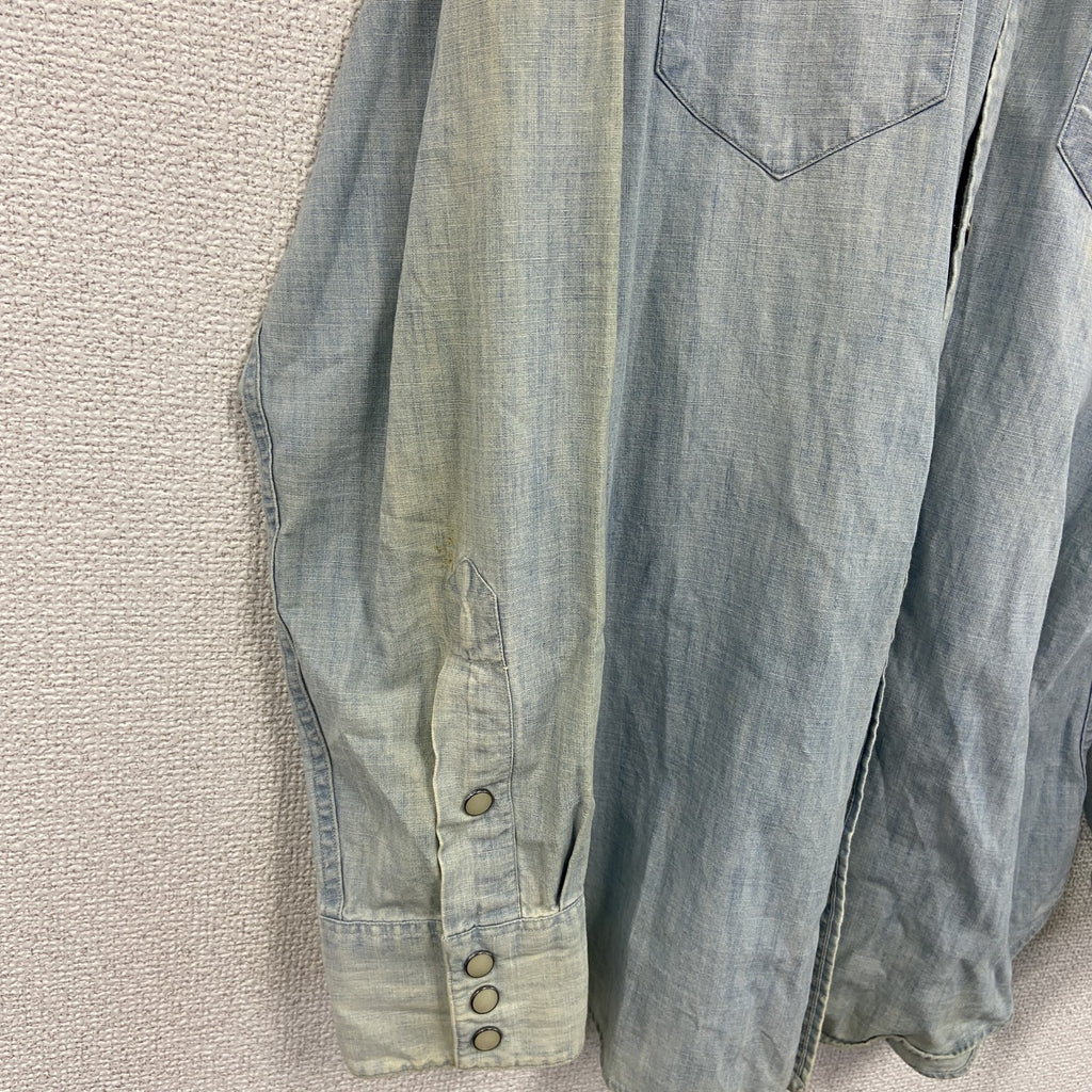 90s　Polo Ralph Lauren　ポロラルフローレン　長袖シャンブレーシャツ　デニムシャツ　ヴィンテージ　インディゴ　Mサイズ