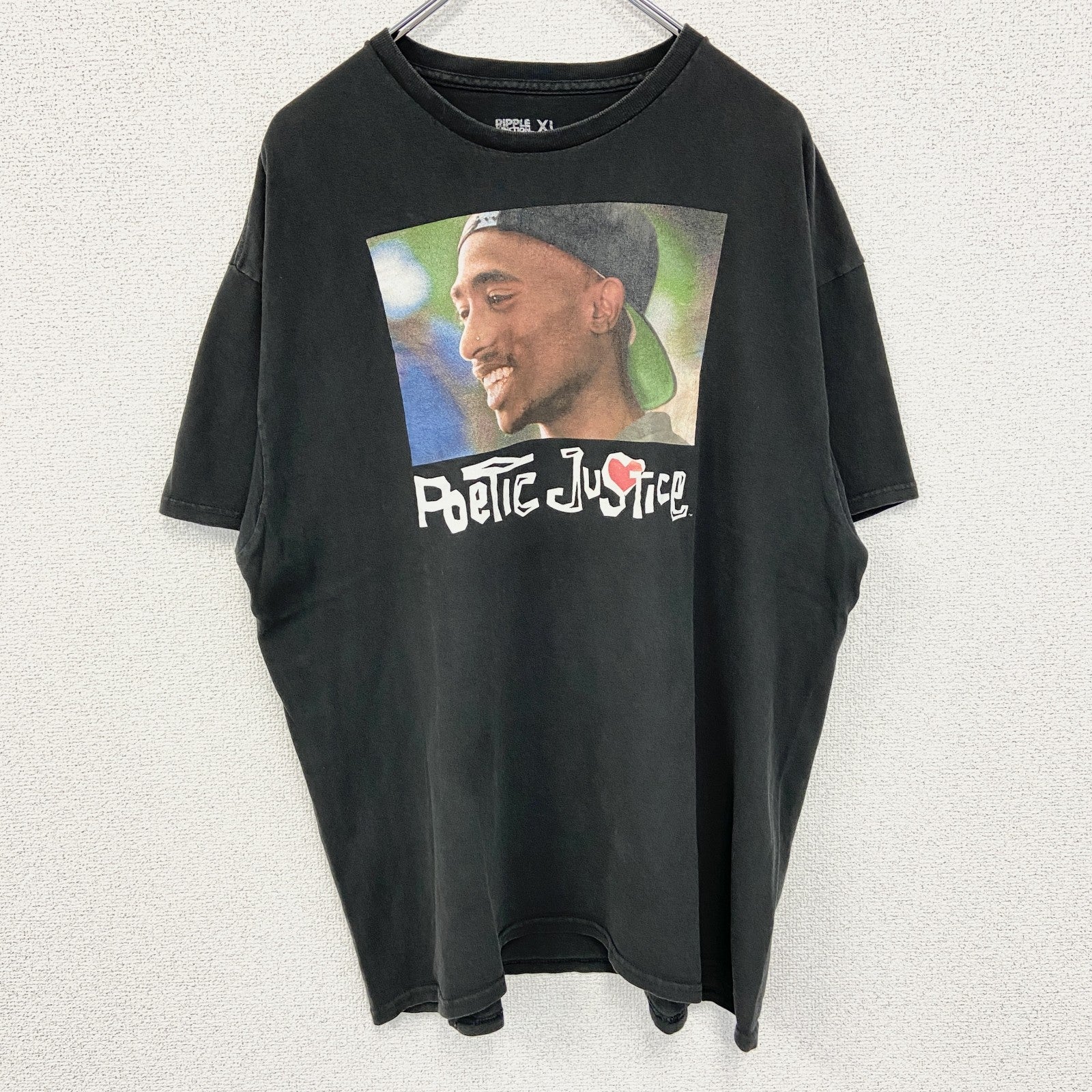 POETIC JUSTICE　2PAC　半袖プリントTシャツ　カジュアル　クルーネック　レトロデザイン　黒　XLサイズ
