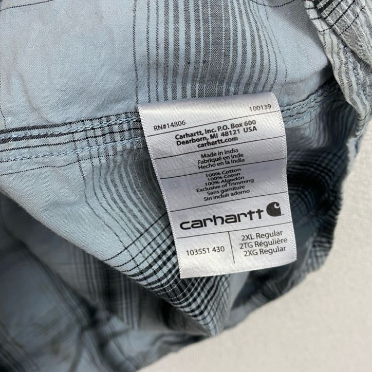 Carhartt　カーハート　半袖ボタンダウンシャツ　オンブレチェック　青　ブルー　2XLサイズ