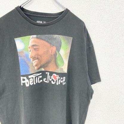 POETIC JUSTICE　2PAC　半袖プリントTシャツ　カジュアル　クルーネック　レトロデザイン　黒　XLサイズ
