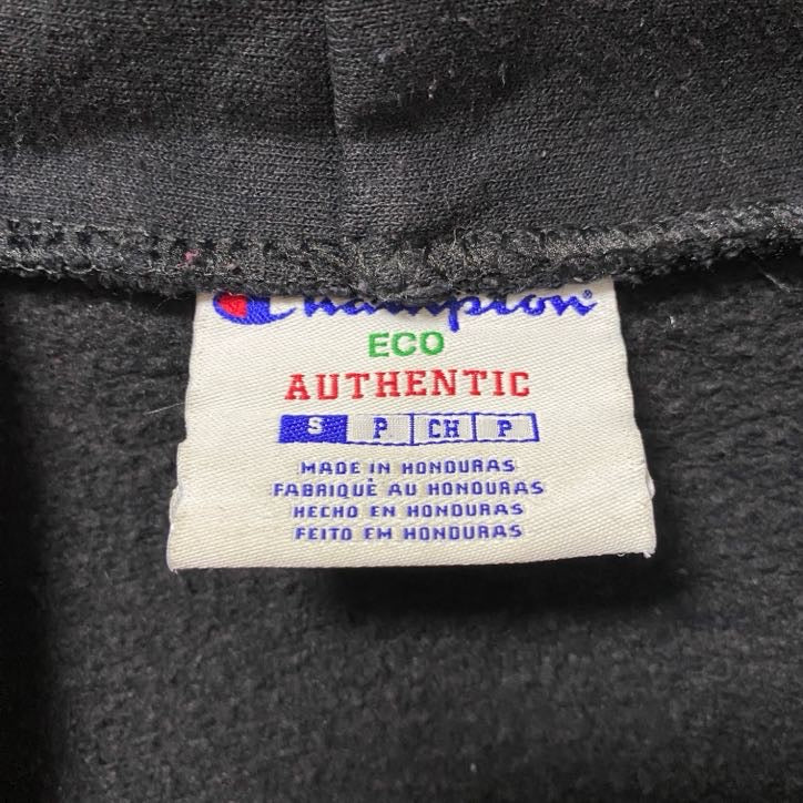 古着 used　Champion　チャンピオン　長袖ロゴデザインパーカー　バックプリント　コーヒー　LASATERS　黒　ブラック