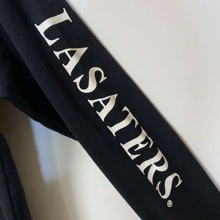 古着 used　Champion　チャンピオン　長袖ロゴデザインパーカー　バックプリント　コーヒー　LASATERS　黒　ブラック