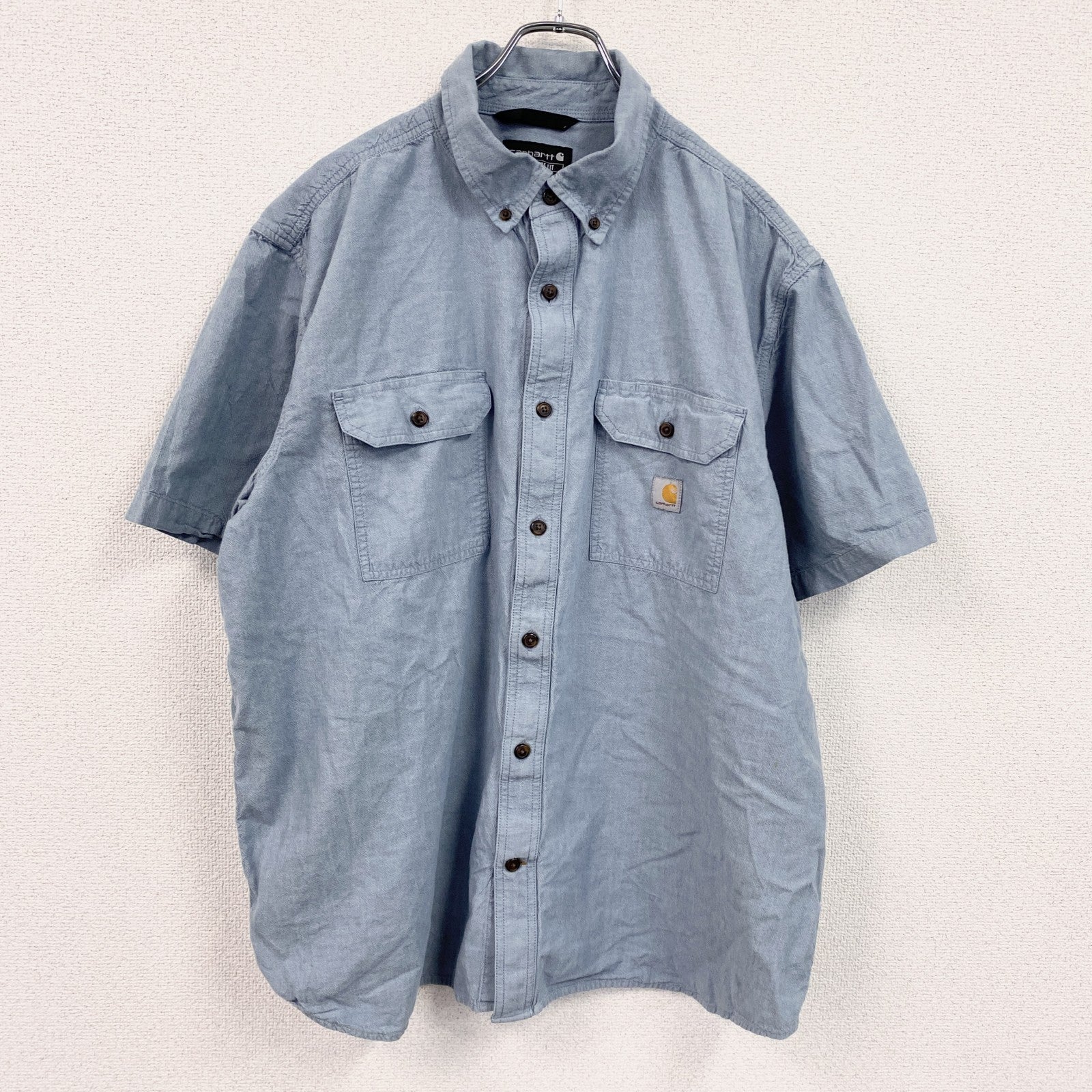 Carhartt　カーハート　半袖ボタンダウンシャツ　ダブルポケット　無地　青　ブルー　2XLサイズ