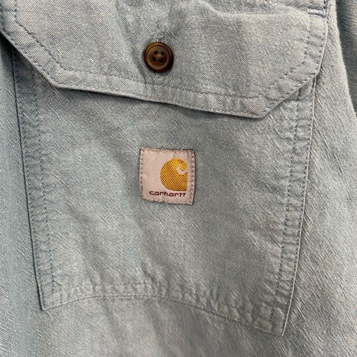 Carhartt　カーハート　半袖ボタンダウンシャツ　ダブルポケット　無地　青　ブルー　2XLサイズ