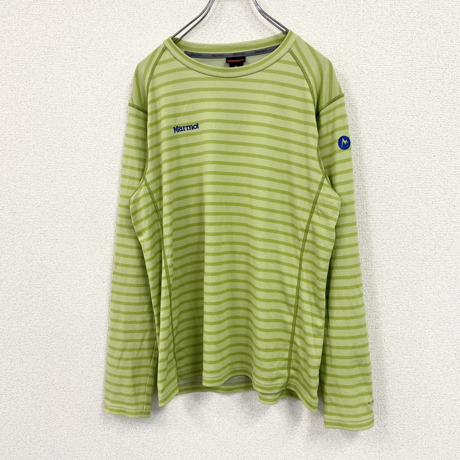 Marmot　マーモット　長袖Tシャツ/ロンT　ボーダー柄　緑　グリーン　XLサイズ