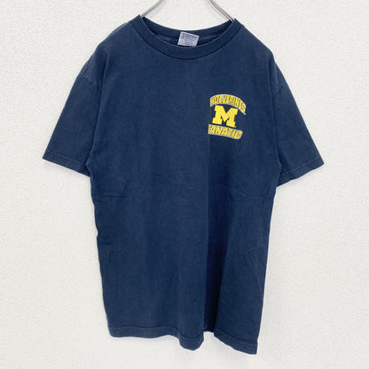 古着 used　TRI-LAKE　半袖カレッジプリントTシャツ　ミシガン州立大学　クルーネック　カジュアル　ネイビー　Mサイズ