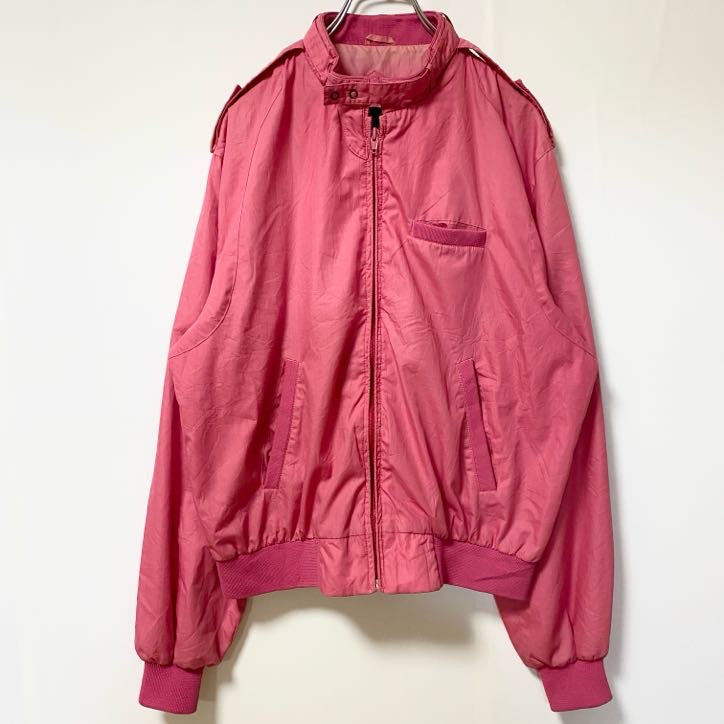 古着 used　Eagle sport　イーグルスポーツ　長袖ジップアップブルゾン　ストラップカラージャケット　ピンク　Lサイズ