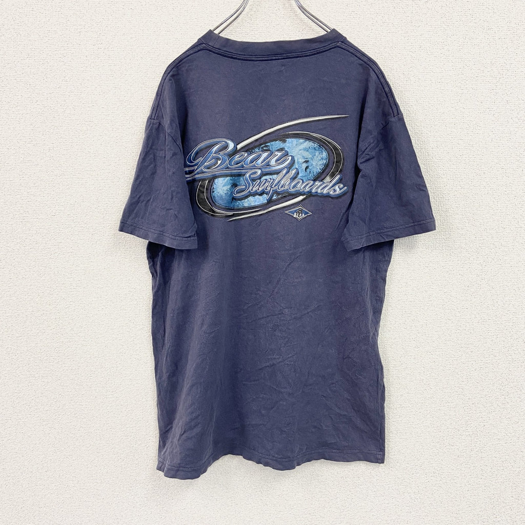 90s～　BEAR Surfboards　ベアサーフボード　半袖プリントＴシャツ　デカロゴ　ヴィンテージ　紺　ネイビー　Lサイズ