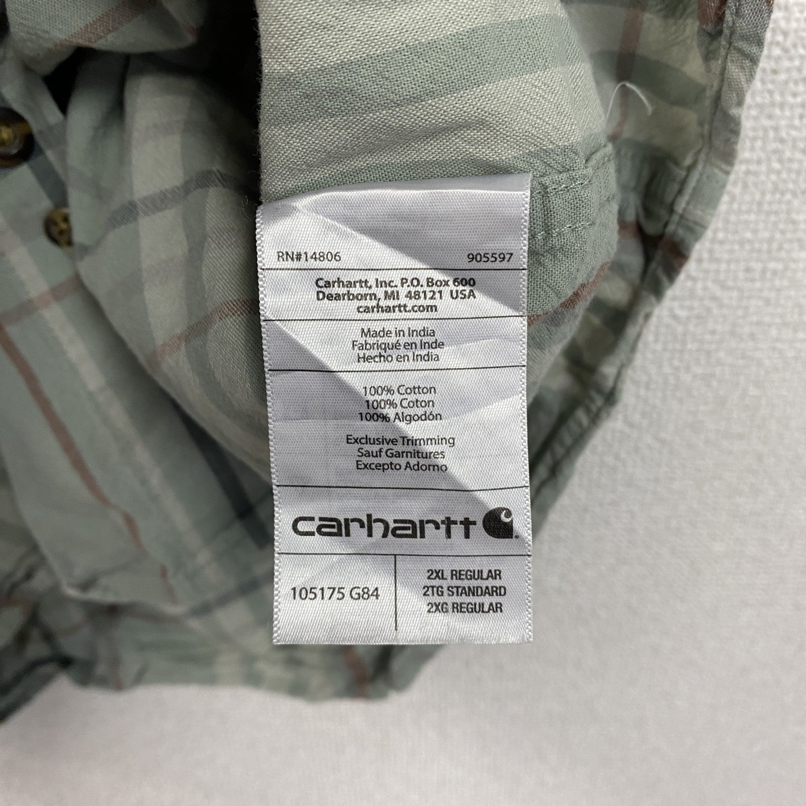 Carhartt　カーハート　半袖ボタンダウンシャツ　ダブルポケット　チェック柄　緑　グリーン　2XLサイズ
