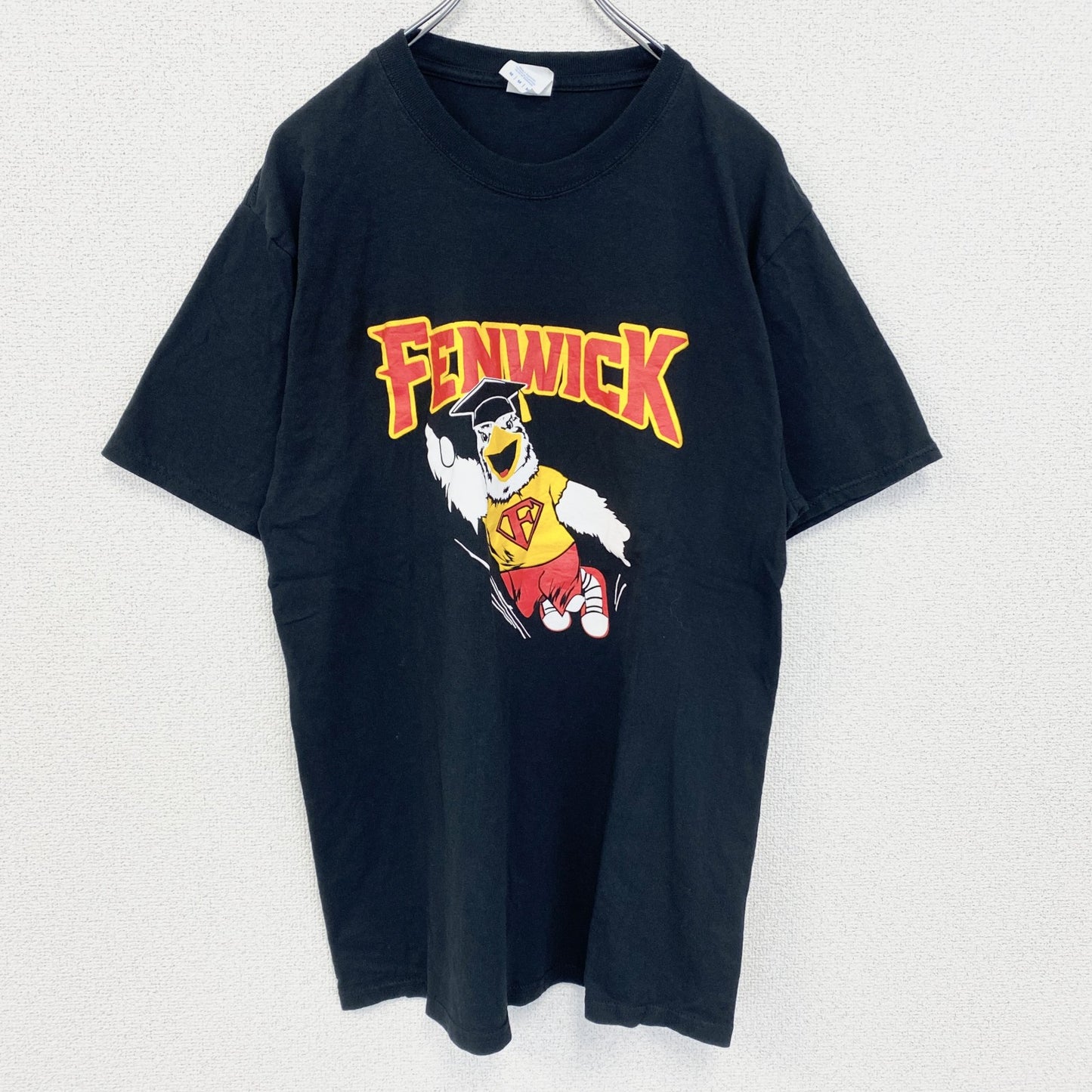 古着 used　PORT＆COMPANY　半袖プリントTシャツ　FENWICK　クルーネック　カジュアル　ブラック　黒　Mサイズ