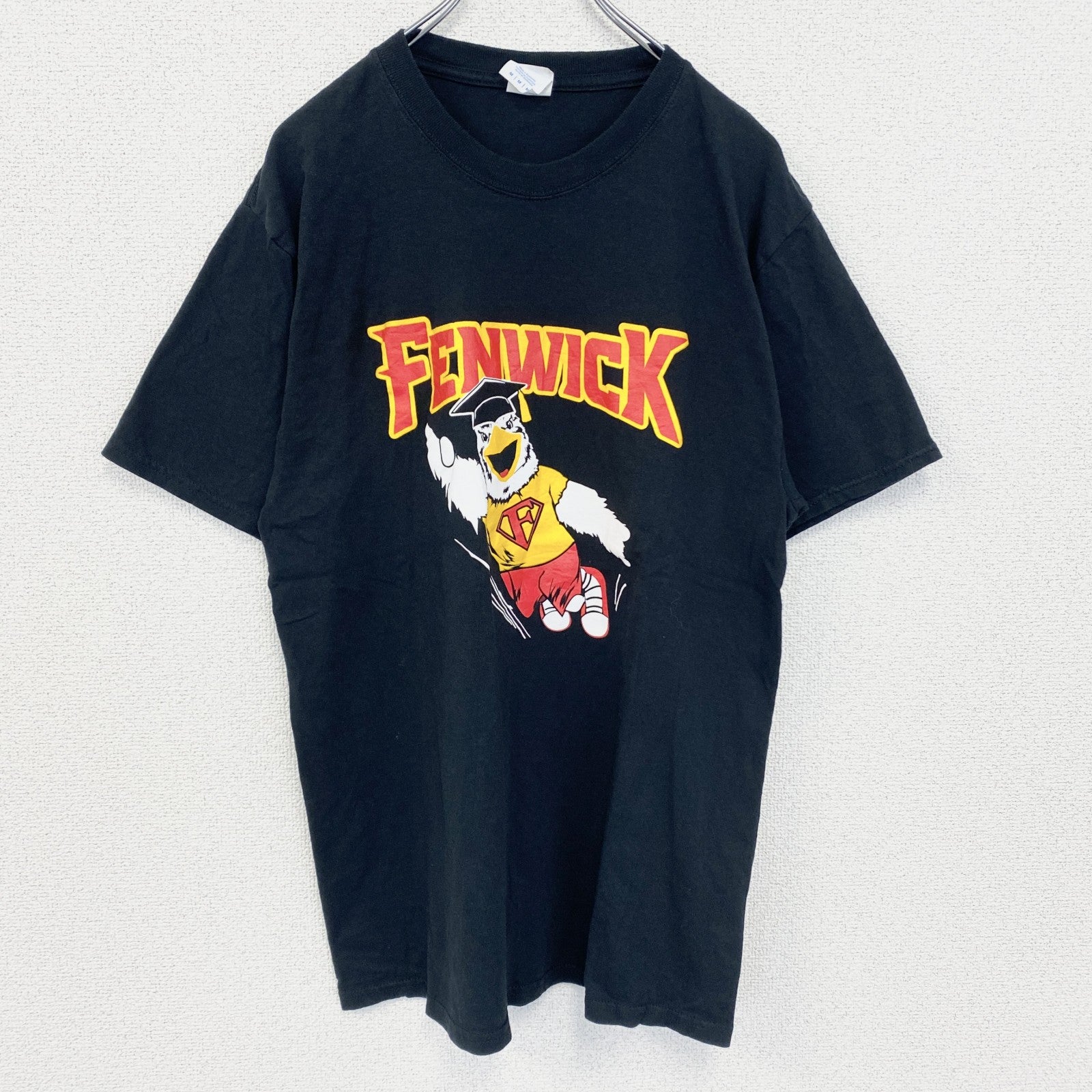 古着 used　PORT＆COMPANY　半袖プリントTシャツ　FENWICK　クルーネック　カジュアル　ブラック　黒　Mサイズ
