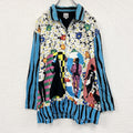90s　MOSCHINO　モスキーノ　総柄ボックスシャツ　グランパシャツ　ヴィンテージ　クレイジーパターン　ストライプ　マルチカラー　MAサイズ