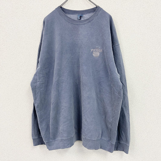 DISTRICT 　スウェット/トレーナー　ダイエットぺプシ　ペプシコーラ　企業ロゴ　刺繍ロゴ　フェード　青　ブルー　XLサイズ