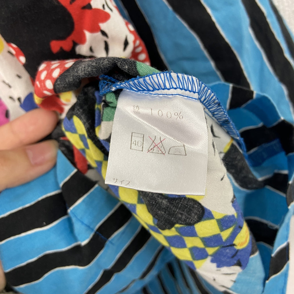 90s　MOSCHINO　モスキーノ　総柄ボックスシャツ　グランパシャツ　ヴィンテージ　クレイジーパターン　ストライプ　マルチカラー　MAサイズ
