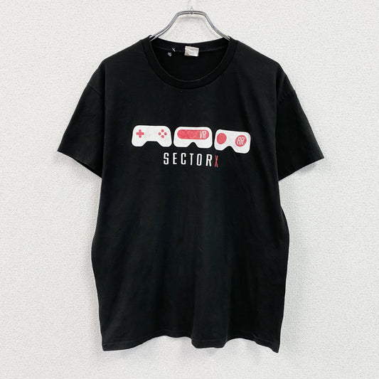 Hanes　ヘインズ　半袖プリントTシャツ　SECTOR X　ゲームリモコン　ゲーム　クルーネック　黒　ブラック　Lサイズ