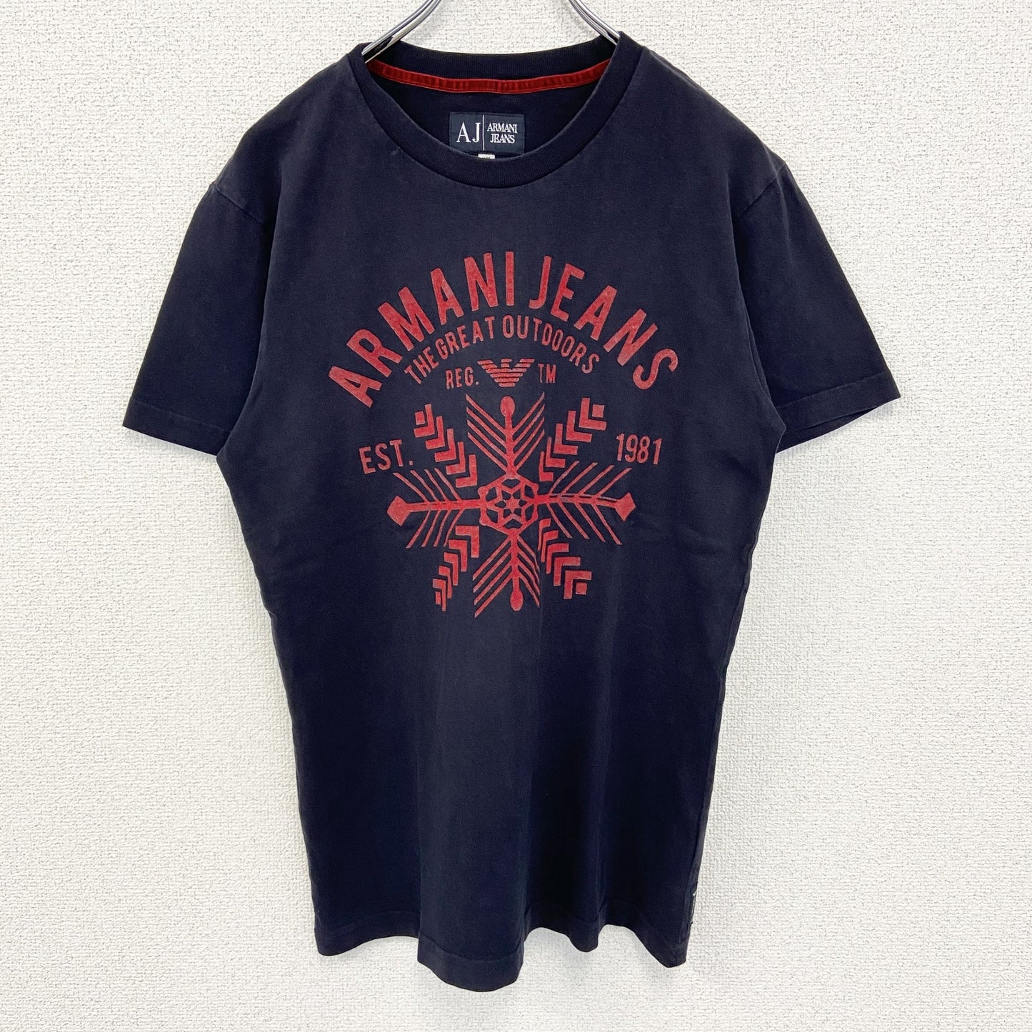 古着 used　ARMANI JEANS アルマーニ ジーンズ　半袖プリントTシャツ　カジュアル　クルーネック　黒　XSサイズ