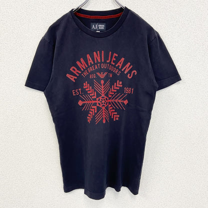 古着 used　ARMANI JEANS アルマーニ ジーンズ　半袖プリントTシャツ　カジュアル　クルーネック　黒　XSサイズ
