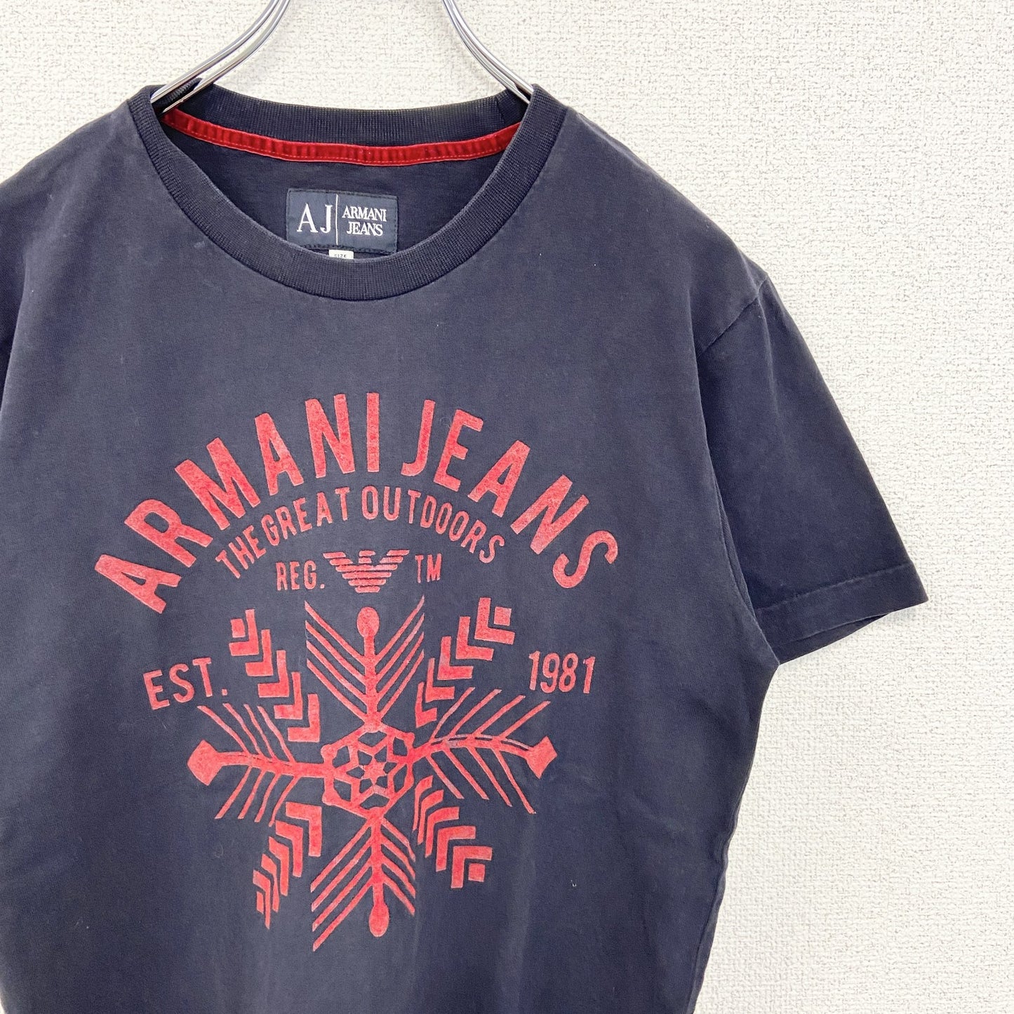 古着 used　ARMANI JEANS アルマーニ ジーンズ　半袖プリントTシャツ　カジュアル　クルーネック　黒　XSサイズ