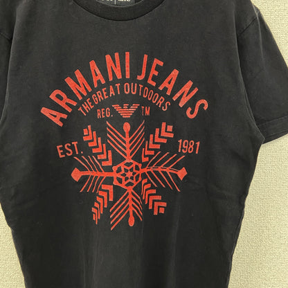 古着 used　ARMANI JEANS アルマーニ ジーンズ　半袖プリントTシャツ　カジュアル　クルーネック　黒　XSサイズ