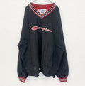 90s　Champion　チャンピオン　ロゴワッペン　ナイロンプルオーバー　Vネック　黒　XLサイズ