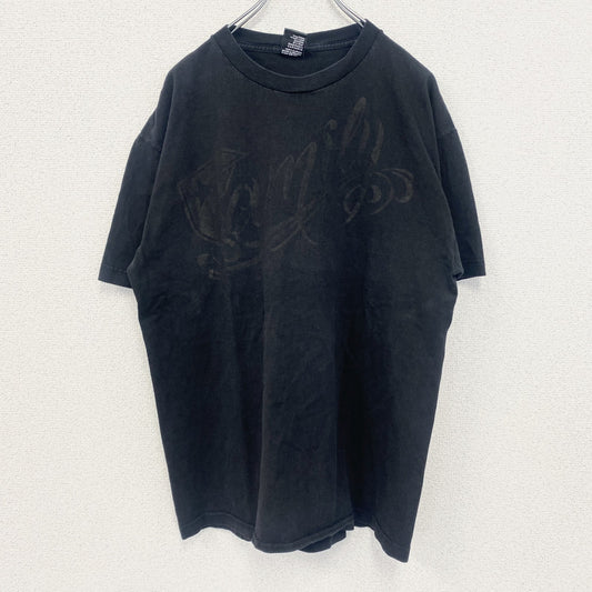 古着 used　FAMOUS STARS&STRAPS　半袖ダメージプリントTシャツ　クルーネック　カジュアル　黒　Lサイズ